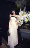 Chic Strapless Sheath Chiffon Long Prom Dresses, White Formal Evening Dresses HZ1121