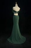 Vintage Off-the-shoulder Mermaid Chiffon Long Prom Dresses, Dark Green Formal Evening Dresses HZ1121