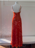 Sexy Spaghetti Straps Sheath Sequined Long Prom Dresses, Burgundy Formal Evening Dresses HZ1121