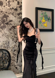 Elegant Spaghetti Straps Mermaid Velvet Long Prom Dresses, Black Evening Dresses HZ1121