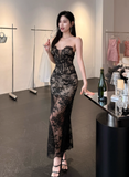 Elegant Strapless Sheath Lace Long Prom Dresses, Black Evening Dresses HZ1121