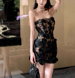 Sexy Strapless Bodycon Tulle Short Birthday Dresses Black Homecoming Dresses HZ1121