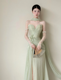 Elegant Sweetheart Sheath Chiffon Long Prom Dresses, Green Formal Evening Dresses HZ1121