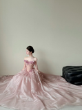 Elegant Strapless Ball Gown Tulle Long Prom Dresses, Pink Formal Evening Dresses HZ1121