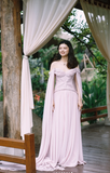 Elegant Off-the-Shoulder Sheath Chiffon Long Prom Dresses, Light Pink Formal Evening Dresses HZ1121