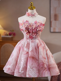 Sweet Strapless A-Line Tulle Short Prom Dresses, Pink Homecoming Dresses HZ1121