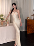 Sexy Strapless Sheath Long Prom Dresses, Light Champagne Formal Evening Dresses HZ1121