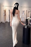 Sexy Strapless Sheath Long Prom Dresses, Light Champagne Formal Evening Dresses HZ1121