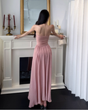 Elegant Strapless Sheath Chiffon Long Evening Dresses, Dusty Pink Formal Dresses HZ1121