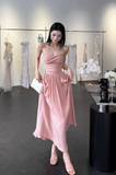 Elegant Strapless Sheath Chiffon Long Evening Dresses, Dusty Pink Formal Dresses HZ1121