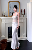 Elegant Halter Sheath Satin Long Evening Dresses, Pink Formal Dresses HZ1121