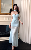 Elegant Sweetheart Sheath Chiffon Long Prom Dresses,Blue Formal Evening Dresses HZ1121