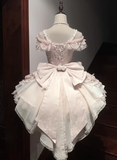 Sweet Straps Ball Gown Lace Birthday Dresses Pink Lolita Dresses HZ1121