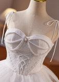 Simple Spaghetti Strap Tulle Lace Wedding Dresses White Short Bridal Gowns HZ1121