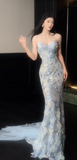 Gorgeous Sweetheart Mermaid Long Prom Dresses Light Blue Long Formal Dresses HZ1121