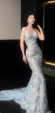 Gorgeous Sweetheart Mermaid Long Prom Dresses Light Blue Long Formal Dresses HZ1121