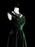 Vintage Sheath Velvet Long Prom Dresses Dark Green Formal Dresses HZ1121