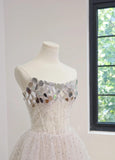 Strapless A-Line Tulle Mirrors Simple Wedding Dresses Sleeveless White Bridal Gowns HZ1121