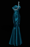 Chic One Shoulder Mermaid Wedding Guest Dress, Satin Dark Teal Long Prom Dresses HZ1121