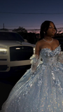 Gorgeous Sweetheart Neck Ball Gowns Blue Tulle Sequins Long Quinceanera Dress Formal Gowns Vestido De 15 Anos Sweet 16 Dress HZ1121
