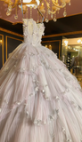 Cute Strapless Ball Gowns Light Pink Tulle Long Quinceanera Dress Formal Gowns Vestido De 15 Anos Sweet 16 Dress HZ1121