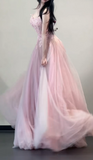 Gorgeous Strapless A-Line Long Prom Dresses Tulle Pink Sweet 16 Dresses HZ1121