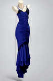 Elegant Spaghetti Strap Mermaid Long Prom Dresses Chiffon Blue Formal Dresses Sleeveless Evening Dresses HZ1121