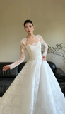 Simple A-Line Wedding Dresses with Appliques White Lace Bridal Gowns Long Sleeve Bridal Dresses HZ1121
