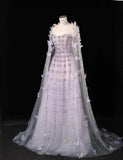 Gorgeous Strapless A-Line Long Evening Dresses Tulle Beaded Light Purple Prom Dressess HZ1121