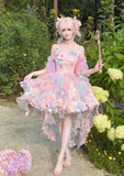 Fairy Spaghetti Strap Ball Gown Tulle Applique Birthday Dresses Pink Lolita Dresses HZ1121
