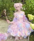 Fairy Spaghetti Strap Ball Gown Tulle Applique Birthday Dresses Pink Lolita Dresses HZ1121