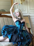 Fairy Sweetheart Neck Ball Gown Satin Applique Sleeveless Birthday Dresses Blue Lolita Dresses HZ1121