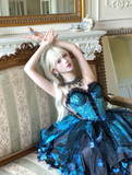 Fairy Sweetheart Neck Ball Gown Satin Applique Sleeveless Birthday Dresses Blue Lolita Dresses HZ1121