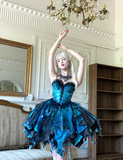 Fairy Sweetheart Neck Ball Gown Satin Applique Sleeveless Birthday Dresses Blue Lolita Dresses HZ1121
