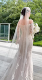 Elegant Off-the-shoulder Sheath Wedding DressesTulle Applique Ivory Bridal Gowns HZ1121