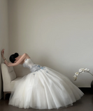 Simple Strapless Mermaid Wedding Dresses Tulle White Bridal Gowns HZ1121