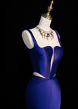 Chic Strap Sheath Long Prom Dresses Satin Royal Blue Evening Dresses HZ1121