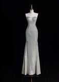 Glitter Sweetheart Mermaid Long Prom Dresses Silver Evening Dresses HZ1121