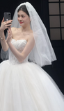 Timeless Strapless Ball Gown Tulle Wedding Dresses Applique White Bridal Gowns Sleeveless Bridal Dresses HZ1121