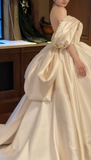 Simple Off-the-shoulder Ball Gown Satin Wedding Dresses Champagne Bridal Gowns Open-back Bridal Dresses HZ1121