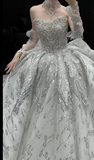 Sparkly Strapless Ball Gown Tulle Wedding Dresses Scented White Bridal Gowns Sleeveless Bridal Dresses HZ1121