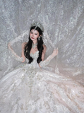 Luxury Sweetheart Neck Ball Gown Beaded Long Wedding Dresses Tulle White Bridal Dresses Sleeveless Bridal Gowns HZ1121