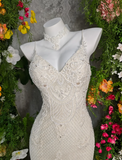 Vintage V-neck Mermaid Long Wedding Dresses Lace Applique White Bridal Dresses Sleeveless Bridal Gowns HZ1121