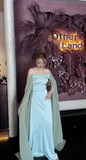Elegant Off-the-shoulder Sheath Green Mother of the Bride Dress Satin Chiffon Green Evening Dress HZ1121