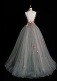 Cute Strapless A-line Long Prom Dresses Tulle Light Green Evening Dresses Sweet 16 Dress HZ1121