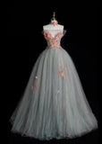Cute Strapless A-line Long Prom Dresses Tulle Light Green Evening Dresses Sweet 16 Dress HZ1121