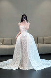 Gorgeous Spaghetti Strap Sheath Long Wedding Dresses Lace White Bridal Gowns Sleeveless Bridal Dresses HZ1121