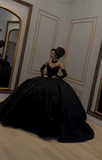 Glam Sweetheart Ball Gown Tulle Long Prom Dresses Black Quinceanera Dresses Sweet 16 Dress HZ1121