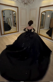 Glam Sweetheart Ball Gown Tulle Long Prom Dresses Black Quinceanera Dresses Sweet 16 Dress HZ1121