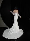 Elegant Off-the-shoulder Mermaid Long Wedding Dresses Chiffon White Bridal Gowns Long Sleeve Bridal Dresses HZ1121